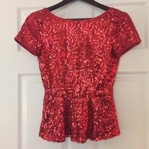Red Sequined Peplum Top